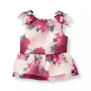 Janie & Jack Floral Organza Top - Size 6 Christmas Sleeveless Dressy Little Girl